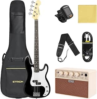 STRICH Electric Bass Guitar 4 Strings Full-Size Beginner Kit - Complete bass starter package for rock music