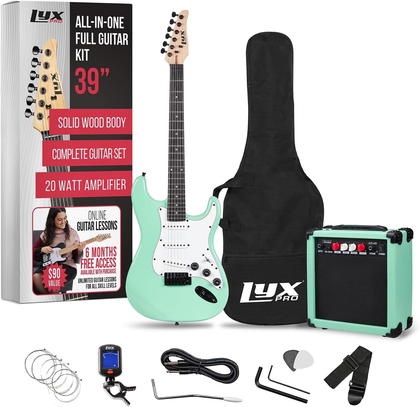 DONNER DST-80 Electric Guitar 39” Beginner Electric Guitar Kit with Amp, Classic SSS Pickup Complete with Gig Bag, Tuner, Capo, Strap, Picks, and Free Online Lessons - Professional guitars for music production